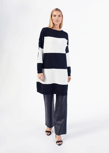 Knitted tunic, black/white