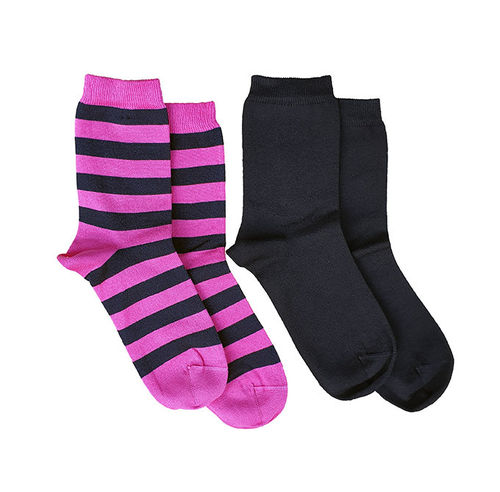 Cotton socks 2 pcs, black/ fuchsia