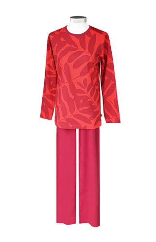 Naisten pyjama, punaruskea/ oranssinpunainen