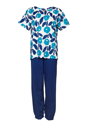 Women´s short-sleeve pyjamas, blue/ white