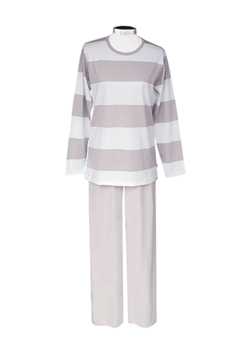 Naisten pyjama, harmaa/ valkoinen
