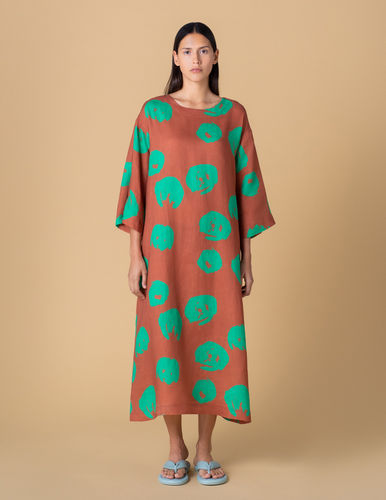 Women’s linen dress Ilmatar, brown/green