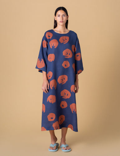 Women’s linen dress Ilmatar, blue/brown