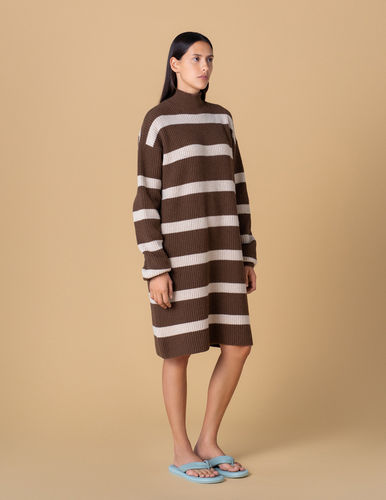 Women’s knit dress Mielikki, striped, brown/beige